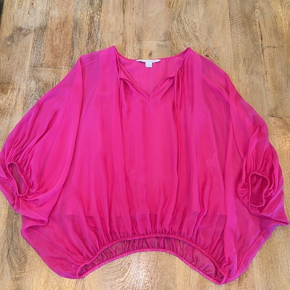 Diane von Furstenberg Emelia Pink Flowy Batwing Silk Sheer Blouse • XS/S 0-2 - Picture 3 of 16